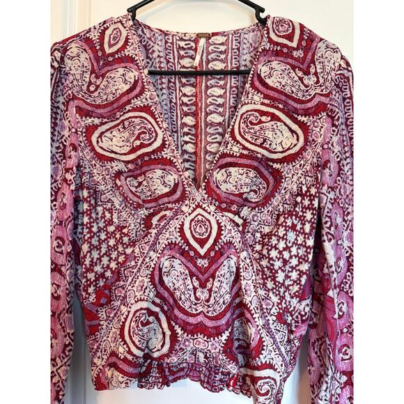 Free People Boho Crop Top S Wild & Free Pink Paisley Long Sleeve - Picture 4 of 8